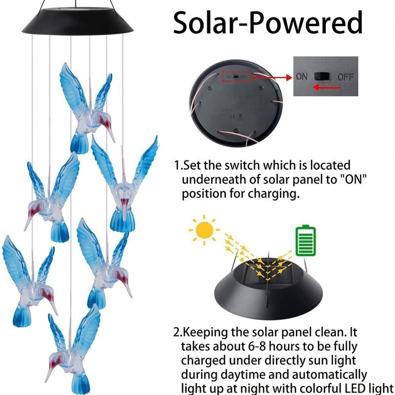🐦Solar Hummingbird Wind Chimes – Magical Color-Changing Garden Decor
