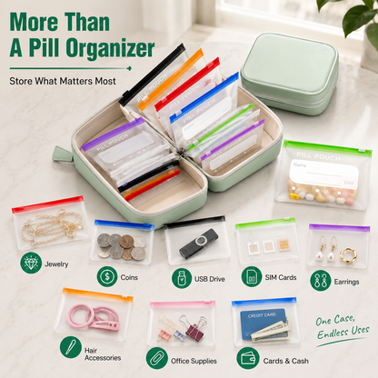 14-Pouch Travel Pill Organizer – Waterproof Medicine & Vitamin Case