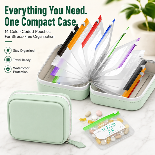 14-Pouch Travel Pill Organizer – Waterproof Medicine & Vitamin Case