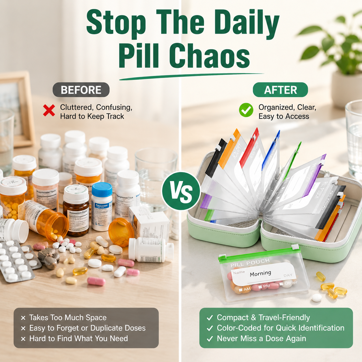 14-Pouch Travel Pill Organizer – Waterproof Medicine & Vitamin Case