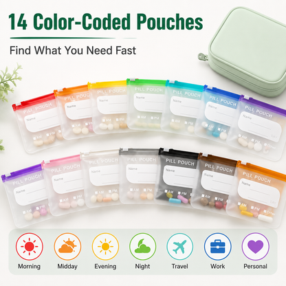 14-Pouch Travel Pill Organizer – Waterproof Medicine & Vitamin Case