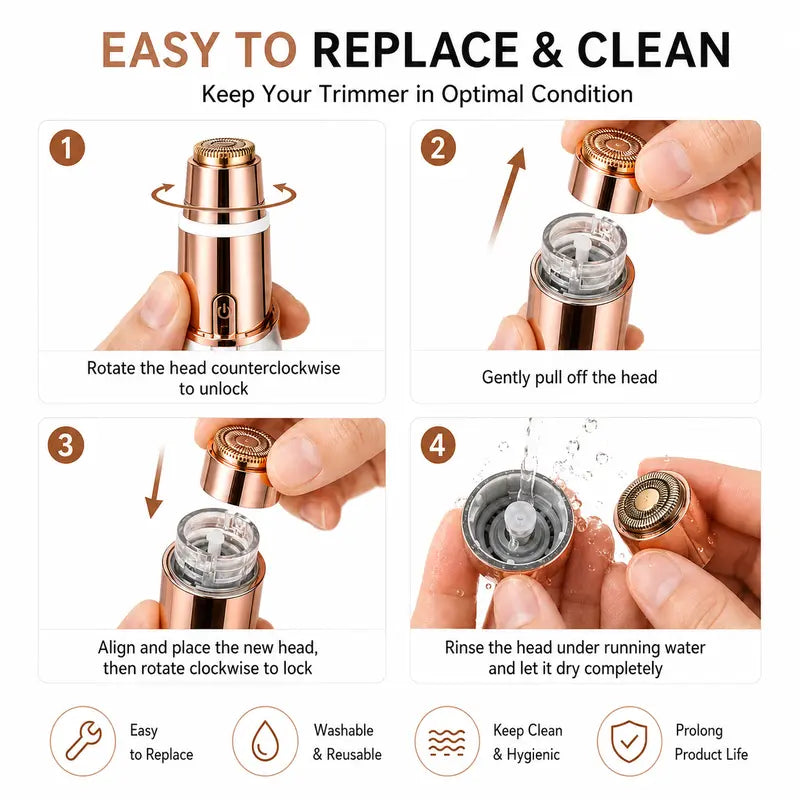 2-in-1 Women's Facial & Eyebrow Hair Trimmer | Rechargeable Painless Face Razor & Precision Eyebrow Shaper