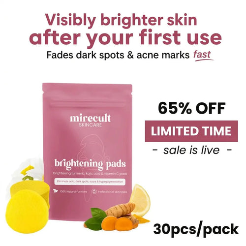 mirecult Brightening Turmeric & Kojic Acid Pads With anti-aging, hydrating, firming, lifting, skin-repairing, and spot-correcting benefits for a more even, clearer complexion.