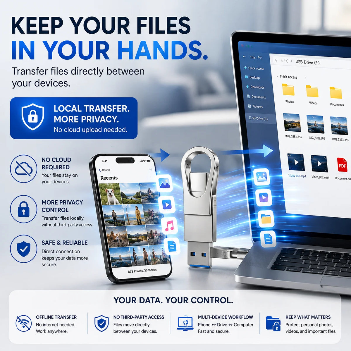 3-in-1 USB Flash Drive – Free Up Space & Move Files Fast