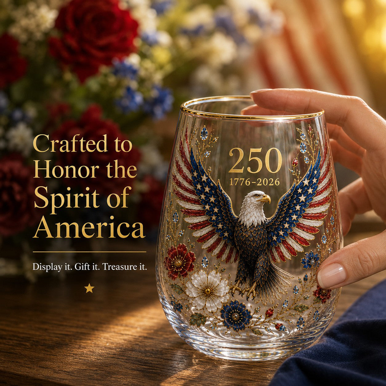 🦅Patriotic Eagle 250th Anniversary-Inspired Glass Tumbler