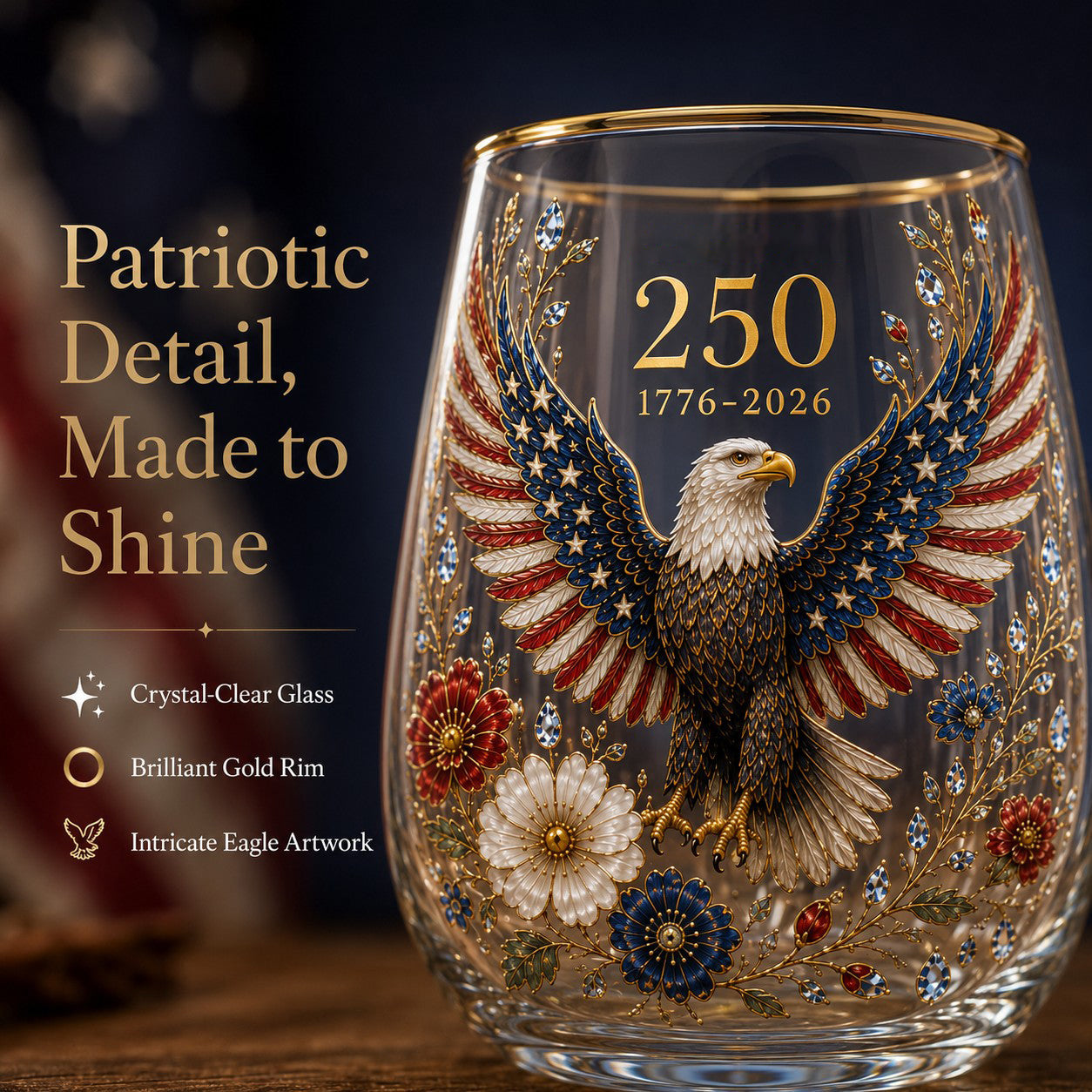 🦅Patriotic Eagle 250th Anniversary-Inspired Glass Tumbler