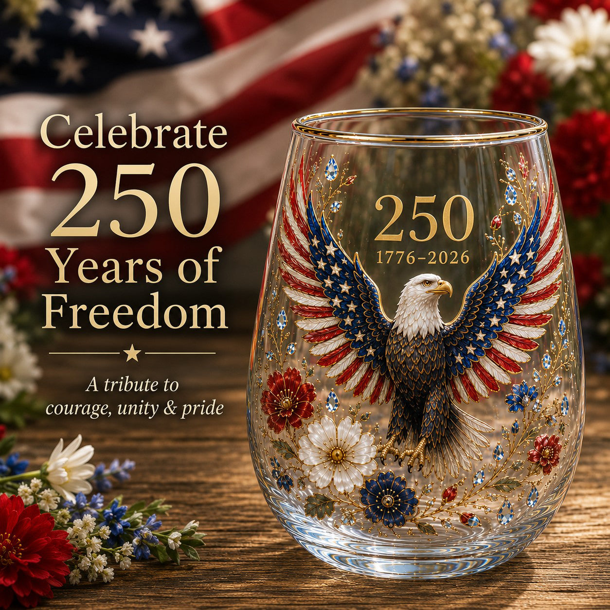 🦅Patriotic Eagle 250th Anniversary-Inspired Glass Tumbler