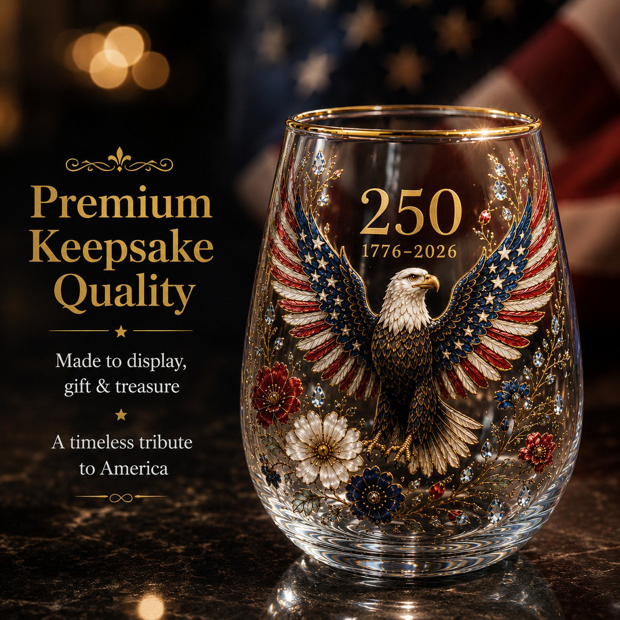 🦅Patriotic Eagle 250th Anniversary-Inspired Glass Tumbler