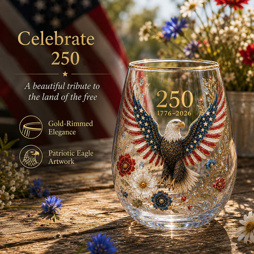 🦅Patriotic Eagle 250th Anniversary-Inspired Glass Tumbler