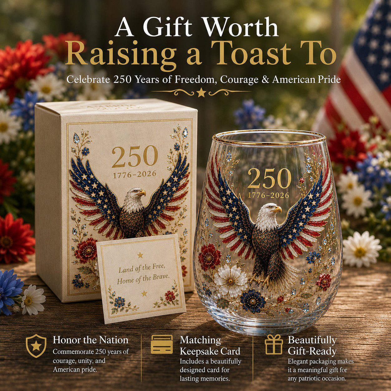 🦅Patriotic Eagle 250th Anniversary-Inspired Glass Tumbler