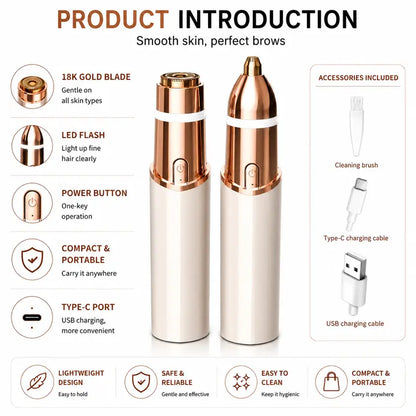 2-in-1 Women's Facial & Eyebrow Hair Trimmer | Rechargeable Painless Face Razor & Precision Eyebrow Shaper