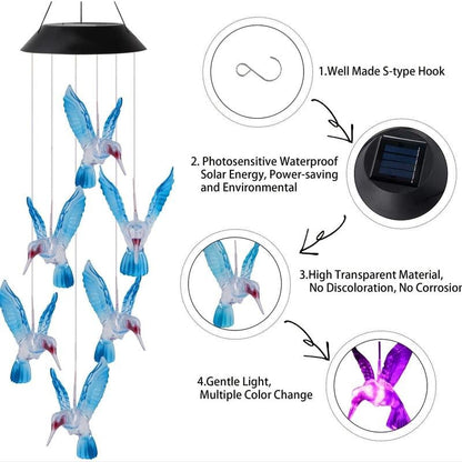 🐦Solar Hummingbird Wind Chimes – Magical Color-Changing Garden Decor